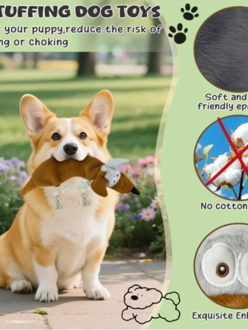 BNIP 3 Pack No Stuffing Dog Plush Rope Squeaky Toys For Small Medium Large Dogs
